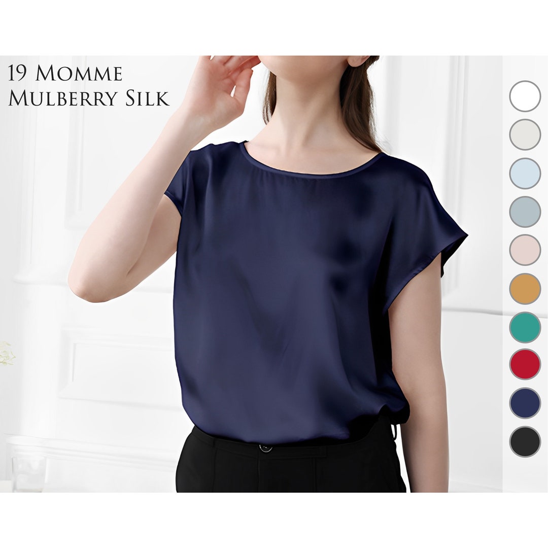 Women's Mulberry Silk T-shirt Women's Round-neck Loose Short Sleeves ...
