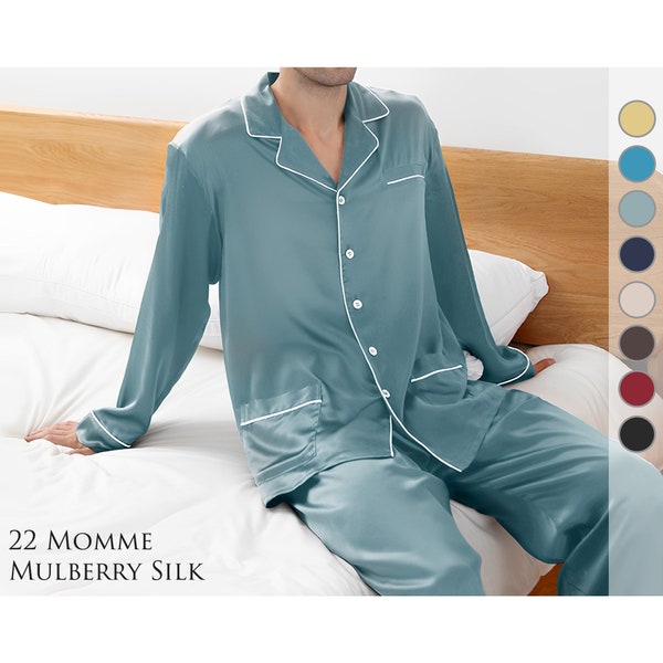 22 Momme Luxurious Men's Mulberry Silk Pajamas Set, 6A Grade Silk Sleepwear,100% Mulberry Silk Pajamas, Perfect Gift For Men