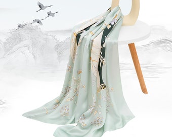 Long Silk Crepe Satin Scarf 68''x20'', Mulberry Silk Scarf Shawl Scarves, Gift For Mother