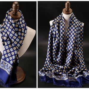 Men's Luxurious Mulberry Silk Brushed Scarf 14''X69'',Thick Double-Layer Double-Sided Silk Brushed Scarf, The Perfect Gift For Him Gemstone Blue