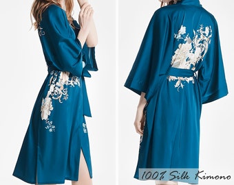 Elegant Luxury Mulberry Silk Kimono/100% Mulberry Silk Nightdress/Silk Sleepwear/Mid-Length Silk Sleepwear/Gift For Her