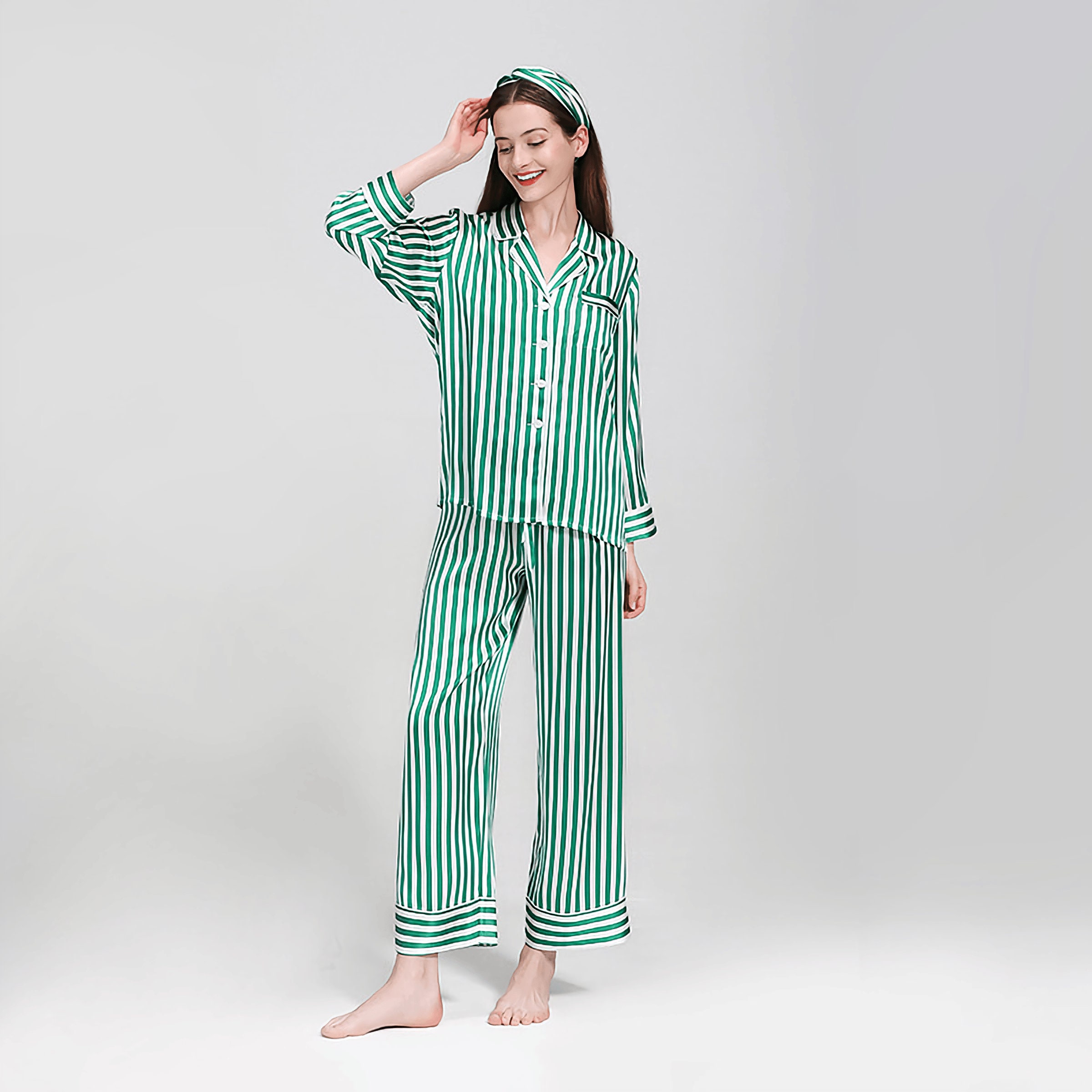 6A Grade Mulberry Silk Pajamas Set 19mm Chic Stripe Silk Pajamas