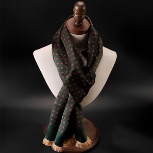 Men's Luxurious Mulberry Silk Brushed Scarf 14''X69'',Thick Double-Layer Double-Sided Silk Brushed Scarf, The Perfect Gift For Him Dark Green