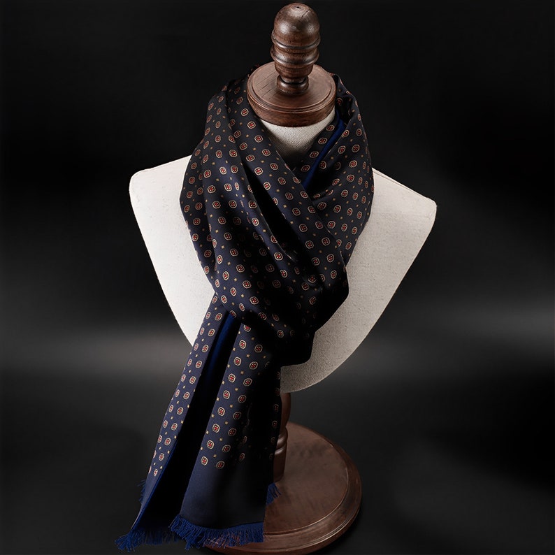 Men's Luxurious Mulberry Silk Brushed Scarf 14''X69'',Thick Double-Layer Double-Sided Silk Brushed Scarf, The Perfect Gift For Him Czarny