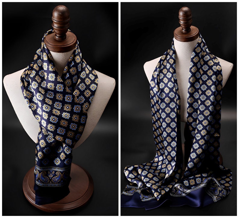 Men's Luxurious Mulberry Silk Scarf 11''X67'', Thin Double-Layer Double-Sided Silk Scarf Suitable For All Seasons, The Perfect Gift For Him Gemstone Blue