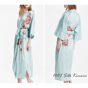 Elegant Luxury 100% Silk Kimono For Women,Pure Mulberry Silk Nightdress,Elegant Intellectual, Gorgeous Pure Silk Handmade Long Robe