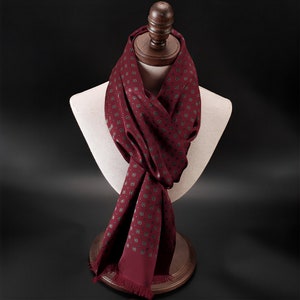 Men's Luxurious Mulberry Silk Brushed Scarf 14''X69'',Thick Double-Layer Double-Sided Silk Brushed Scarf, The Perfect Gift For Him Garnet Red