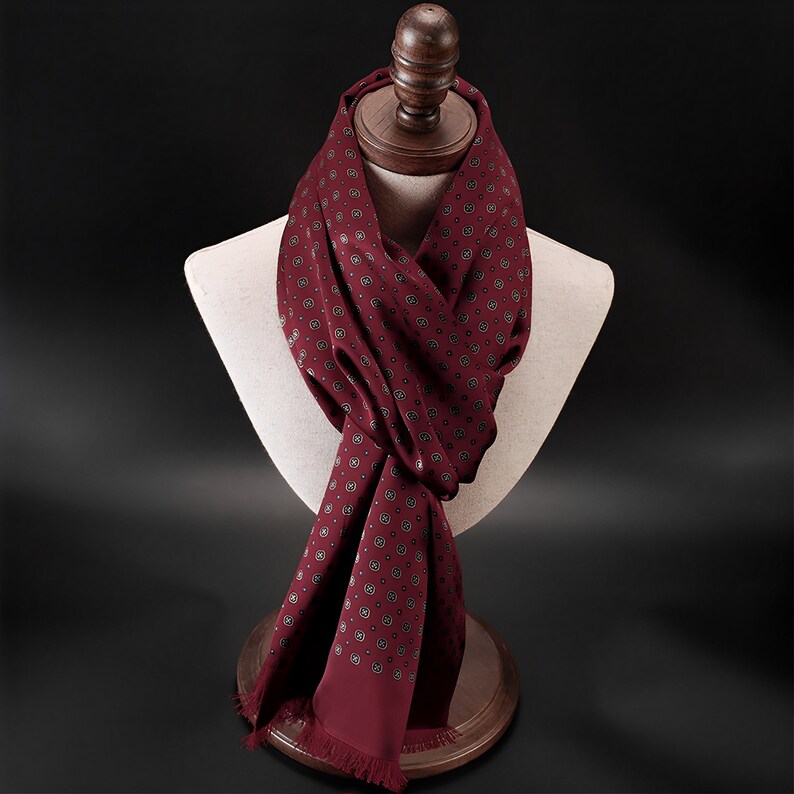 Men's Luxurious Mulberry Silk Brushed Scarf 14''X69'',Thick Double-Layer Double-Sided Silk Brushed Scarf, The Perfect Gift For Him Garnet Red