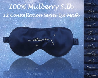 12 Constellation Series Silk Sleeping Eye Mask - 6A Grade Mulberry Silk Eye Sleeping Mask - Long Fibre - Anti-Âge - Anti-Allergique