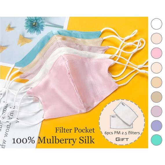100 Mulberry Silk Face Mask With Nose Wire 28 Colorsfilter Etsy UK