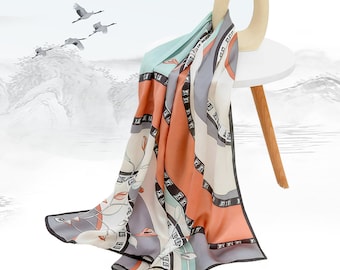 Long Silk Crepe Satin Scarf 68''x20'', Mulberry Silk Scarf Shawl Scarves, Best Gift For Her