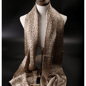Męski luksusowy jedwabny szalik morwowy 11''X67'', cienki dwuwarstwowy dwustronny jedwabny szal odpowiedni na każdą porę roku, kwiaty nerkowca zdjęcie 9