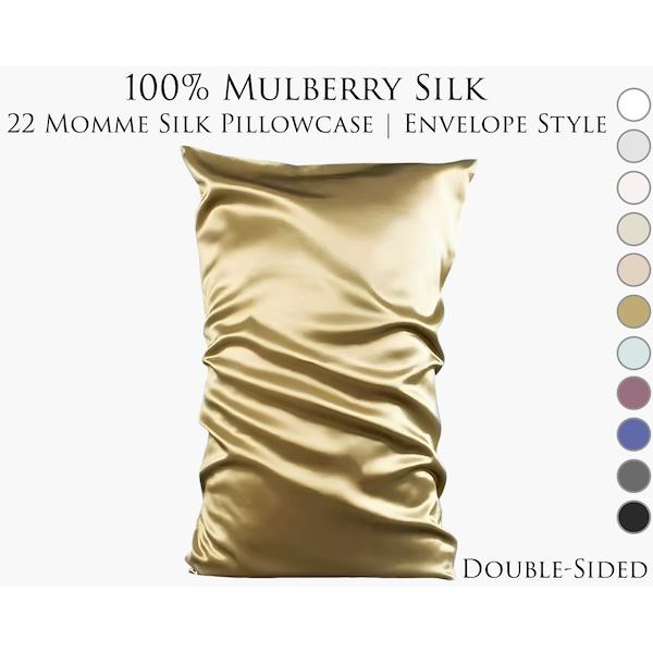 22 Momme Slip Silk Pillowcase,High Gloss 6A Grade Double-Sided Silk Pillowcase,100% Natural Mulberry Silk Pillowcase, Envelope Style