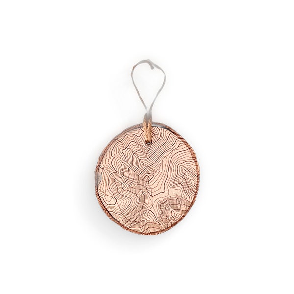 Mount Liberty Christmas Ornament - birch wood laser engraved with a topographic map of Mount Liberty in New Hampshire