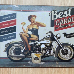 TIN SIGN B495 Fine Tuning Pin-up Girl Motorcycle Garage Hot Rod Auto Shop 