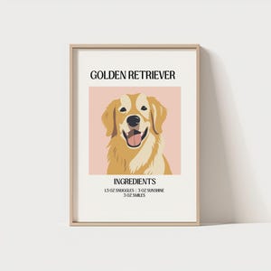 Arte de pared retro con perros / Decoración con ingredientes de golden retriever / Decoración de pared divertida con perros / Arte con golden retriever / Regalo para amantes de los perros / Regalo para mamás de perros