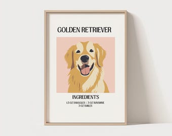 Arte de pared retro con perros / Decoración con ingredientes de golden retriever / Decoración de pared divertida con perros / Arte con golden retriever / Regalo para amantes de los perros / Regalo para mamás de perros