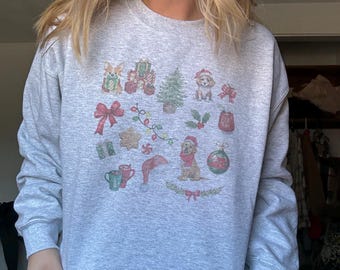 Christmas Dog Watercolor Collage Sweatshirt, Christmas Sweater for Dog Lover, Dog Christmas Sweatshirt, Crewneck Watercolor Collage