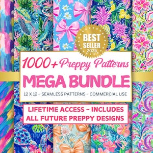 Paquete de más de 1000 patrones preppy, papel digital, estampado sin costuras, imprimible, para álbumes de recortes, papel preppy, clipart de cachemira preppy, paquete de mega