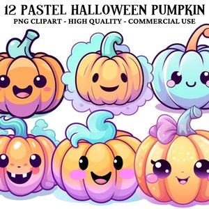 Pastel Halloween Clipart Kawaii Halloween Pumpkin PNG Halloween Clipart Bundle Commercial Use Junk Journal Sublimation Scrapbook Card Stock