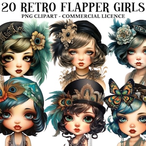 Watercolour Vintage Flapper Girl Clipart 1920s PNG Digital Image Downloads for Card Making Scrapbook Junk Journal Paper Crafts Sublimation