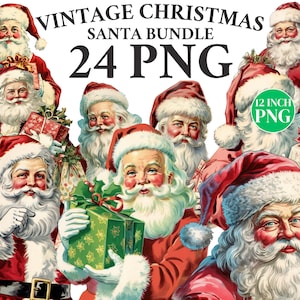 Vintage Santa Claus Clipart PNG Winter Whimsical Characters Illustrations Watercolour Christmas Clipart Commercial POD Christmas Card Stock