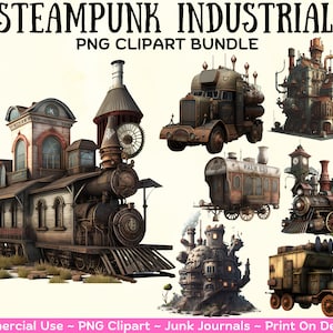 Steampunk Lorries, Industrial Factories, Railway & Workshops PNG Clipart Bundle Steampunk  PNG Bundle Free Commercial Use Print On Demand