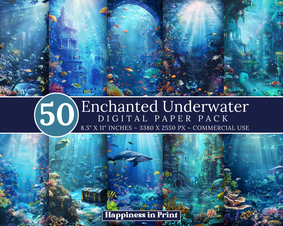 50 Enchanted Underwater Digital Papers, Printable Digital Paper, Under ...