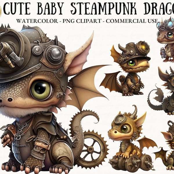 Cute Steampunk Dragon Clipart Bundle Dragon Steampunk Digital Download Png Collection Free Commercial Use Print On Demand