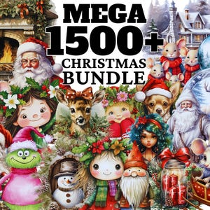 Paquete de imágenes prediseñadas navideñas de acuarela: más de 1500 archivos PNG de alta calidad, imágenes prediseñadas festivas de invierno, imágenes prediseñadas navideñas, megapaquete de gráficos imprimibles