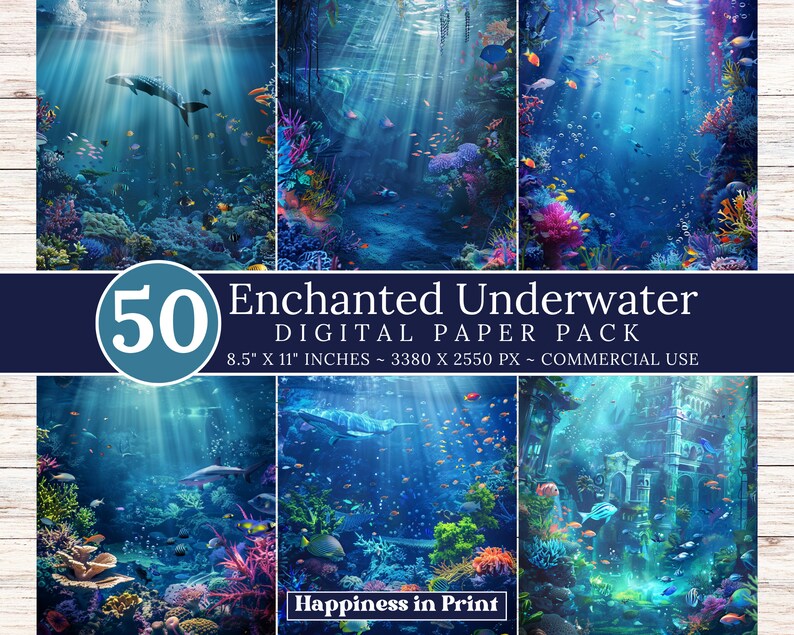 50 Enchanted Underwater Digital Papers, Printable Digital Paper, Under ...