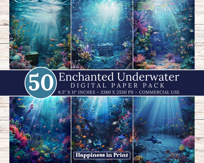 50 Enchanted Underwater Digital Papers, Printable Digital Paper, Under ...