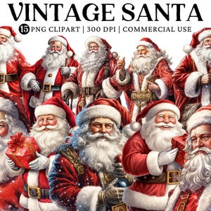 Clipart vintage de Natal | Imagem digital do Papai Noel | JPEG PNG | Clip Art | Download de imagem vintage do Papai Noel | Download digital do Papai Noel vintage