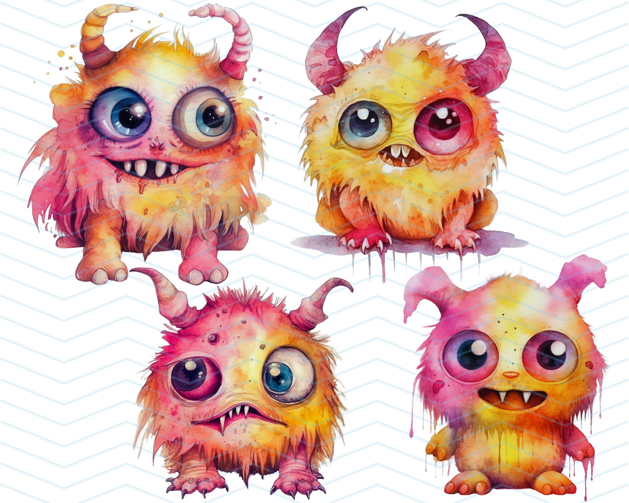 Cute Scary Monster Clipart PNG Monster Watercolor PNG Scary Clipart Commercial Use Scrapbook ...