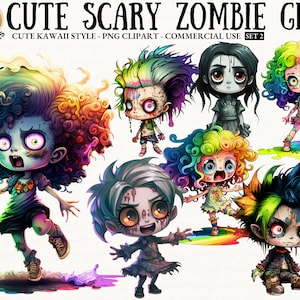 Zombie meisje clipart kawaii schattige zombie png chibi kawaii punk meisje zombie commercieel gebruik print on demand enge zombie png digitale download