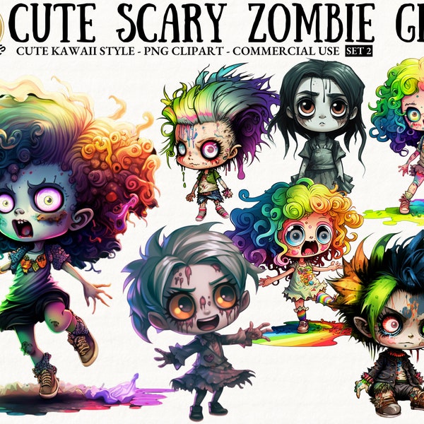 Zombie Girl Clipart Kawaii mignon Zombie PNG Chibi Kawaii Punk Girl Zombie usage commercial impression à la demande effrayant Zombie Png téléchargement numérique