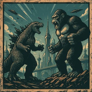 Godzilla vs King Kong PNG Digital File | High-Quality Artwork for Crafts and Projects | Godzilla PNG Clipart | Trending Retro Clipart File
