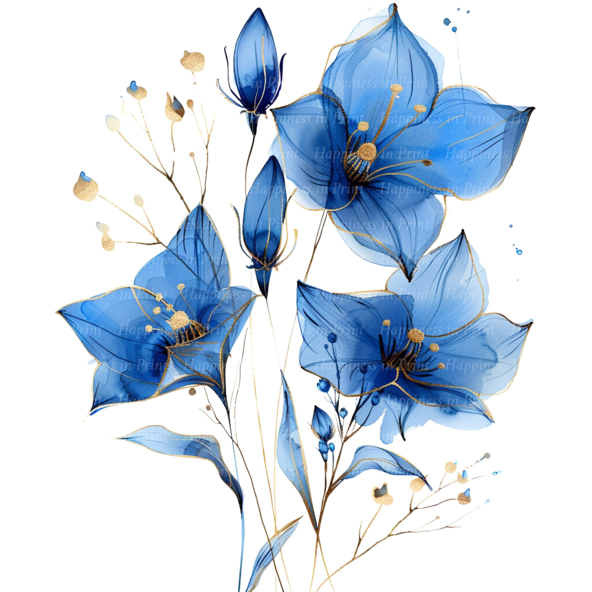 20 Abstract Flower Clipart Watercolor Bluebell Clipart PNG Watercolor ...