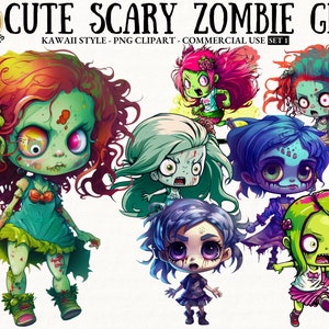 Zombie meisje clipart kawaii schattige zombie png chibi kawaii ondode meisje zombie commercieel gebruik print on demand enge zombie png digitale download
