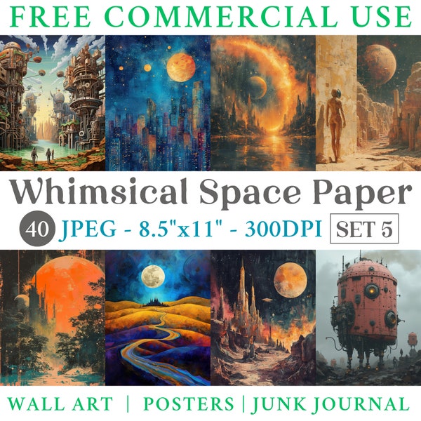 Whimsical Space Paper Whimsical Planet Scene Whimsical Cosmic Background Junk Journal Space Picture Scrapbook Space Paper Whimsical Wall Art