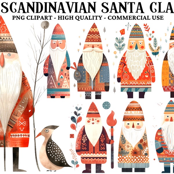 Scandinavian Christmas Clipart Scandinavian Santa Claus Traditional Christmas Folk Art Father Christmas Tree Scandi Clipart Vintage Santa