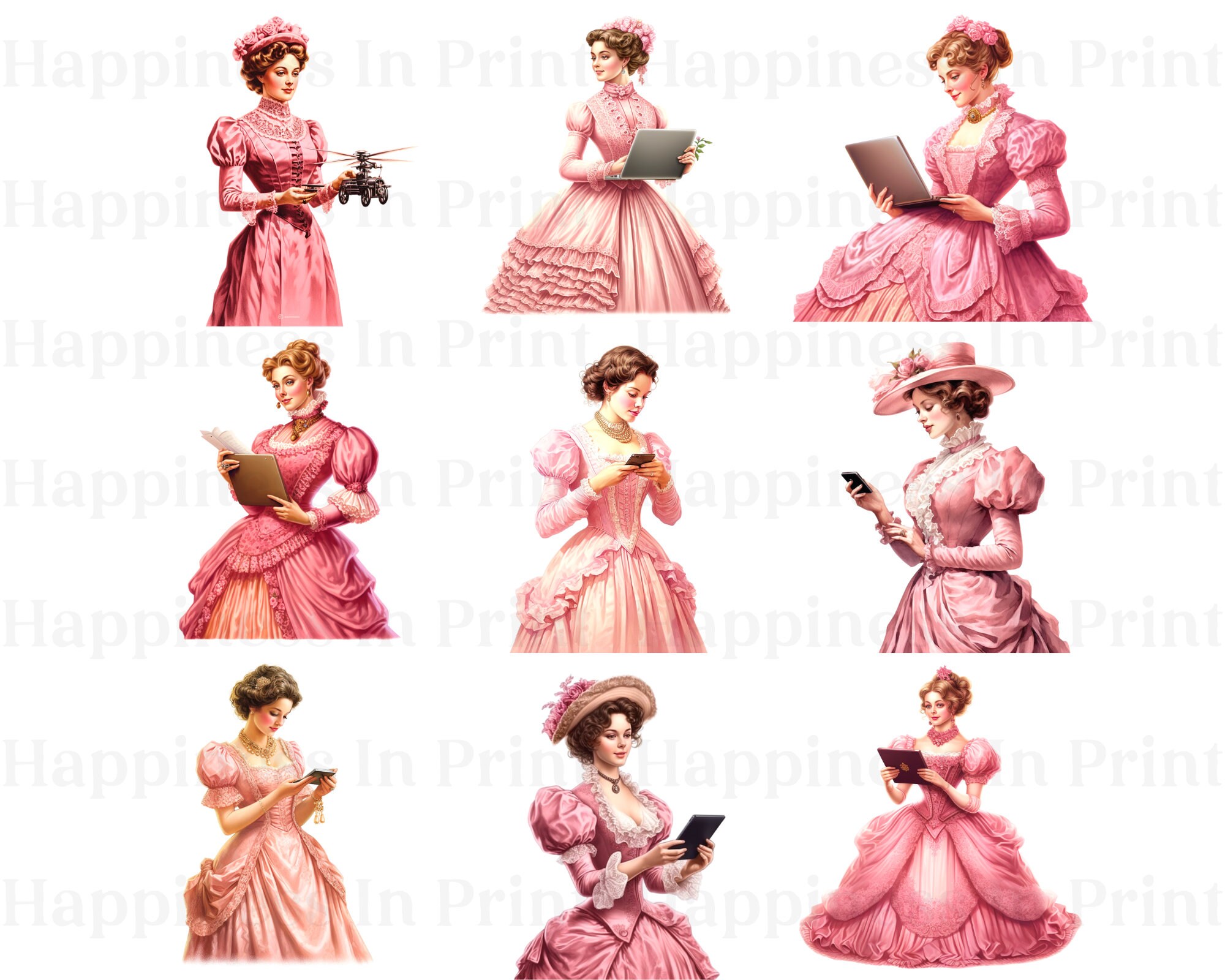 Pink Victorian Girl Clipart Victorian PNG Vintage Rose Clipart Etsy