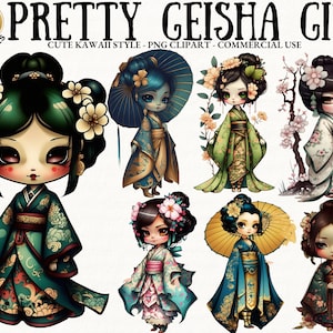Geisha meisje Japanse PNG clipart Japanse geisha kimono PNG commercieel gebruik print on demand Japanse kunst kersenbloesem geisha digitale download