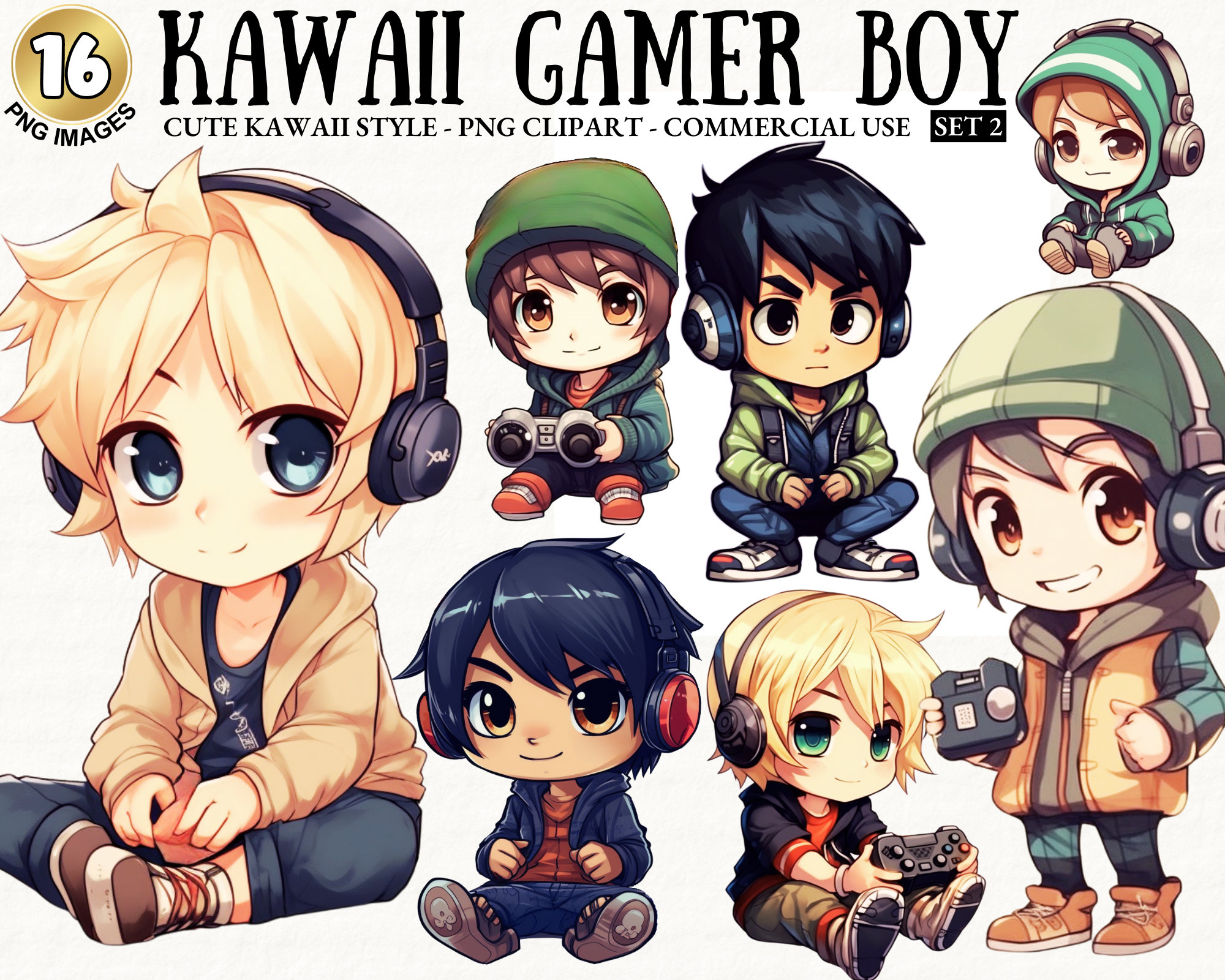 Cute Kawaii Gamer Boy Video Game Player Clipart Chibi Bundle Etsy