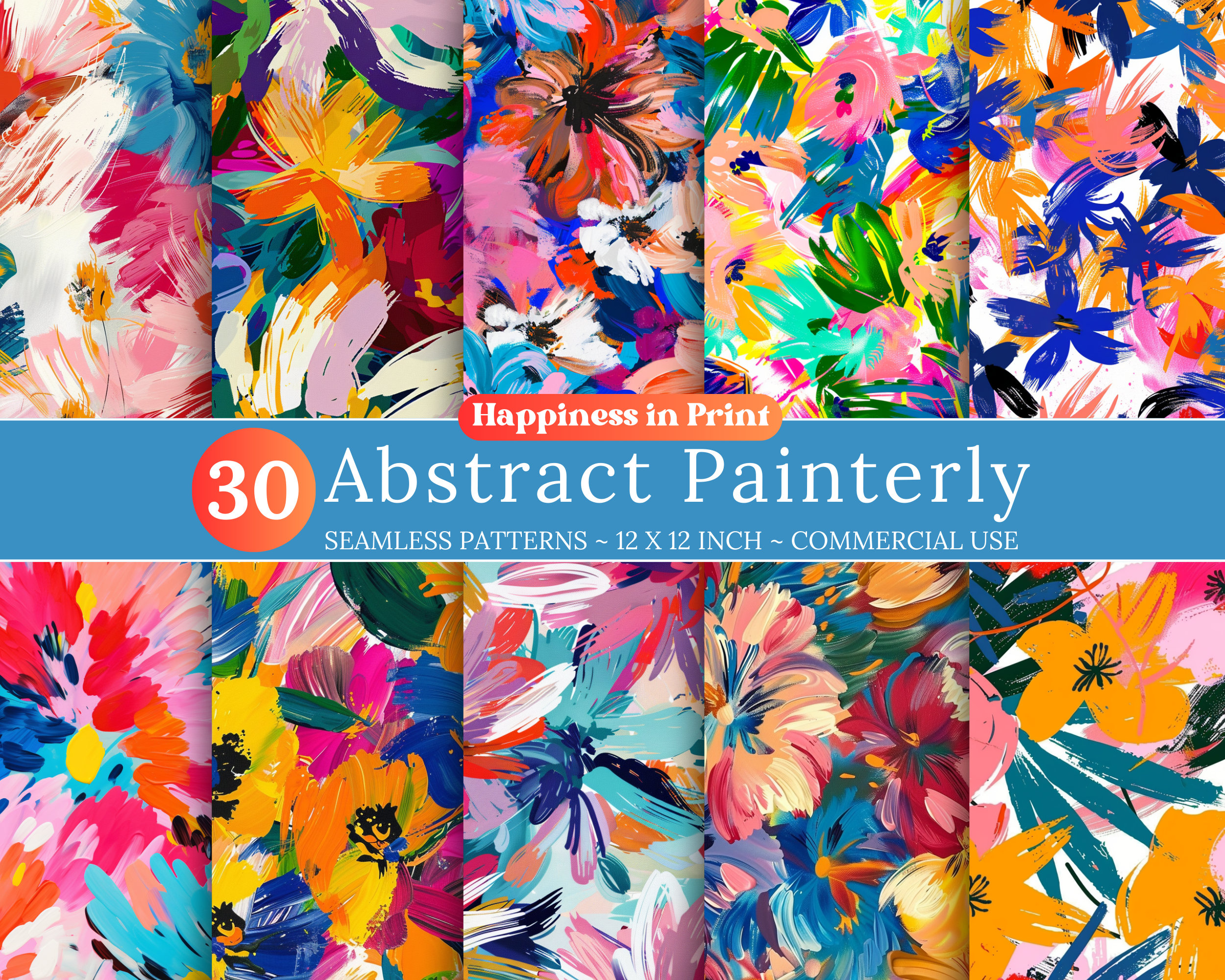 30 Painted Abstract Floral Pattern Set, Seamless Painted Floral ...