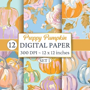 Preppy Pumpkin Digital Paper - Seamless Pattern - Commercial Use - Pumpkin Sublimation - Preppy Paradise Floral Pattern - Birthday Gift Art