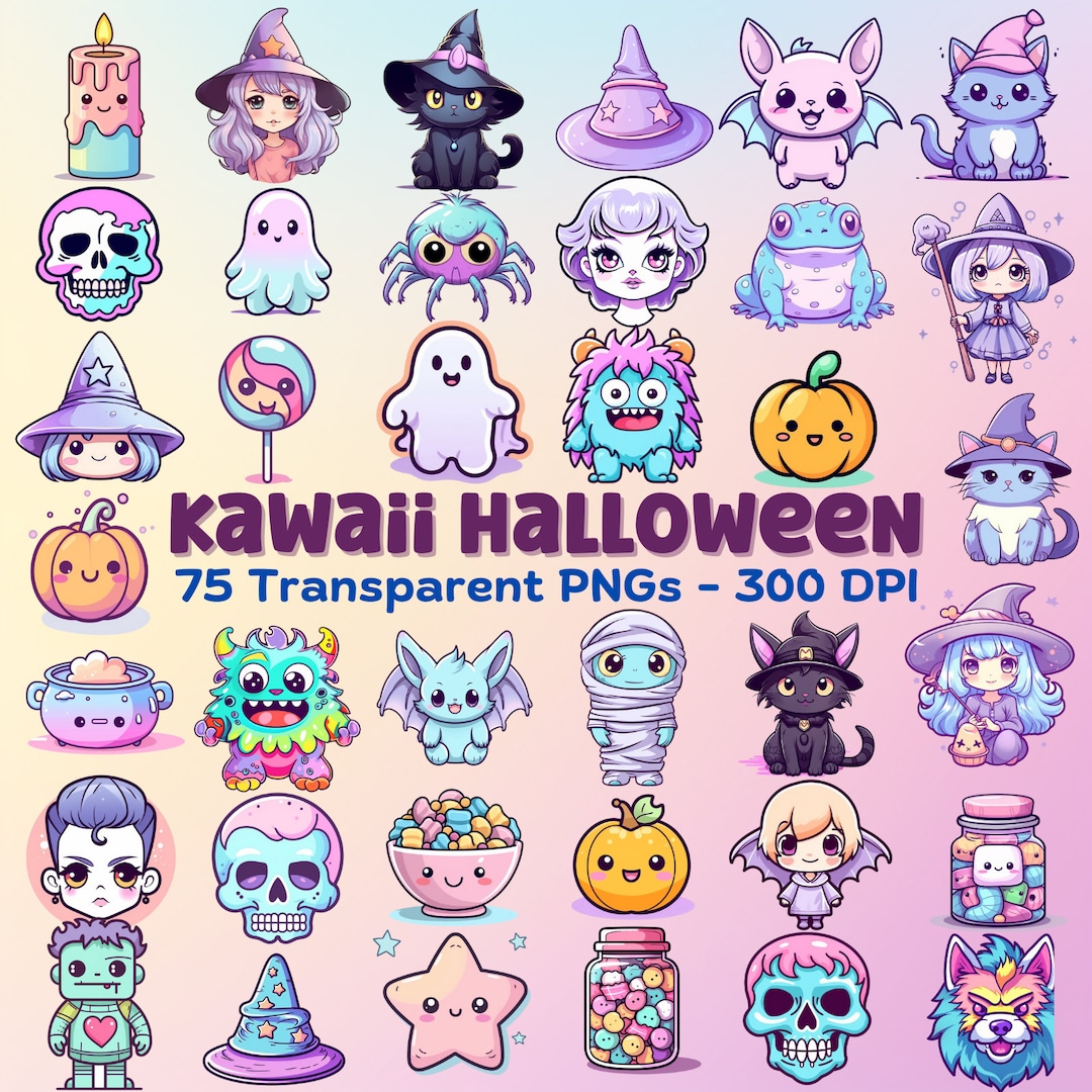 Kawaii Halloween Cute Pastel Candy Clip Art Bundle Happy Etsy