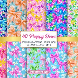 Noeuds preppy ensemble 1, 40 motifs sans couture preppy, scrapbooking papier numérique TÉLÉCHARGEMENT IMMÉDIAT motif floral preppy paradis, cadeau de fête d'anniversaire
