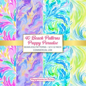 40 Preppy Beach Seamless Pattern – Vibrant Summer Digital Paper Pack ...