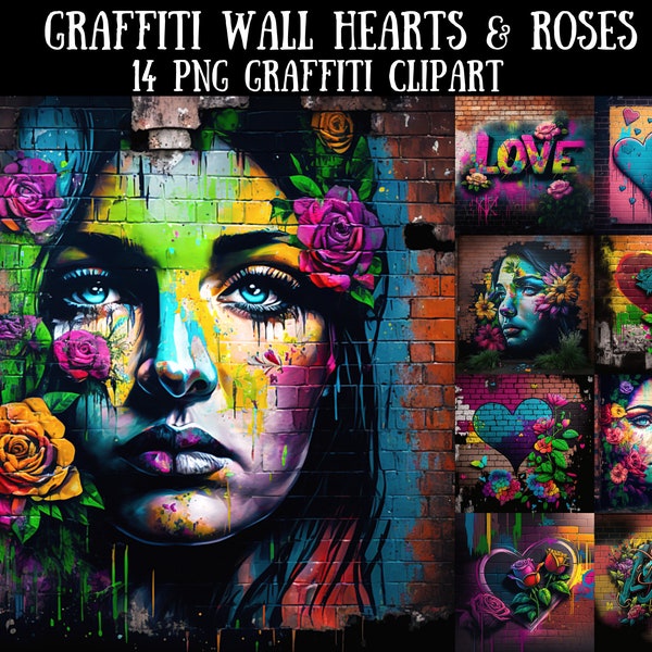 Graffiti Wall Love Heart Art Spray Paint PNG Clipart Graffiti Rose Love Heart Art Women Clipart Bundle Commercial Use Graffiti Png Bundle